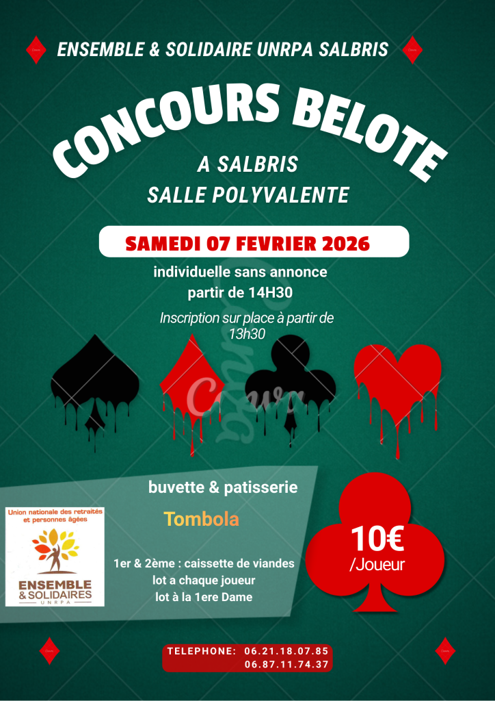 Concours de Belote unrpa salbris 7 fevrier