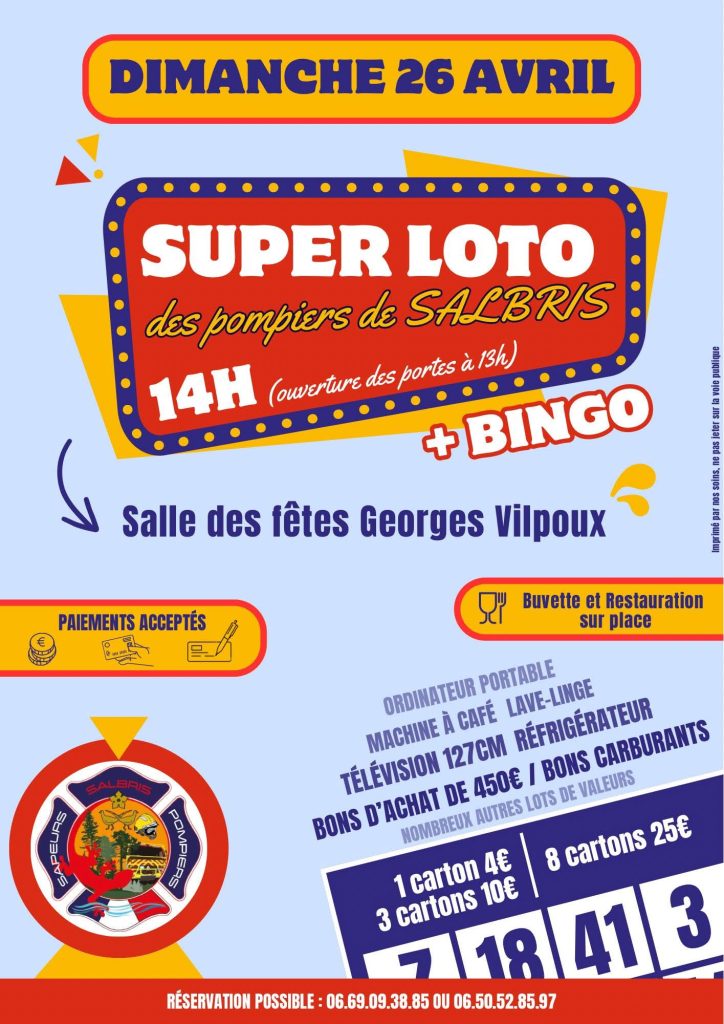 loto pompiers salbris 26 avril