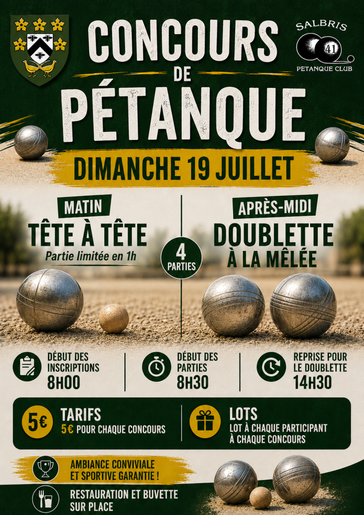 Affiche Concours pétanque salbris 19 juillet