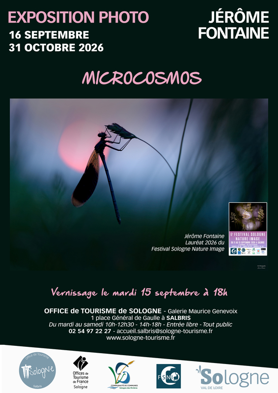 Exposition Microcosmos à Salbris : affiche des photographies de Jérôme Fontaine, du 16 septembre au 31 octobre 2026