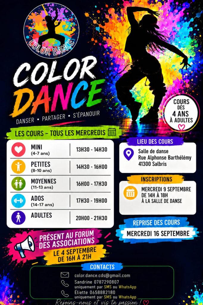 Cours de danse à Salbris : les créneaux du mercredi de l'association Color Dance pour la saison 2026-2027
