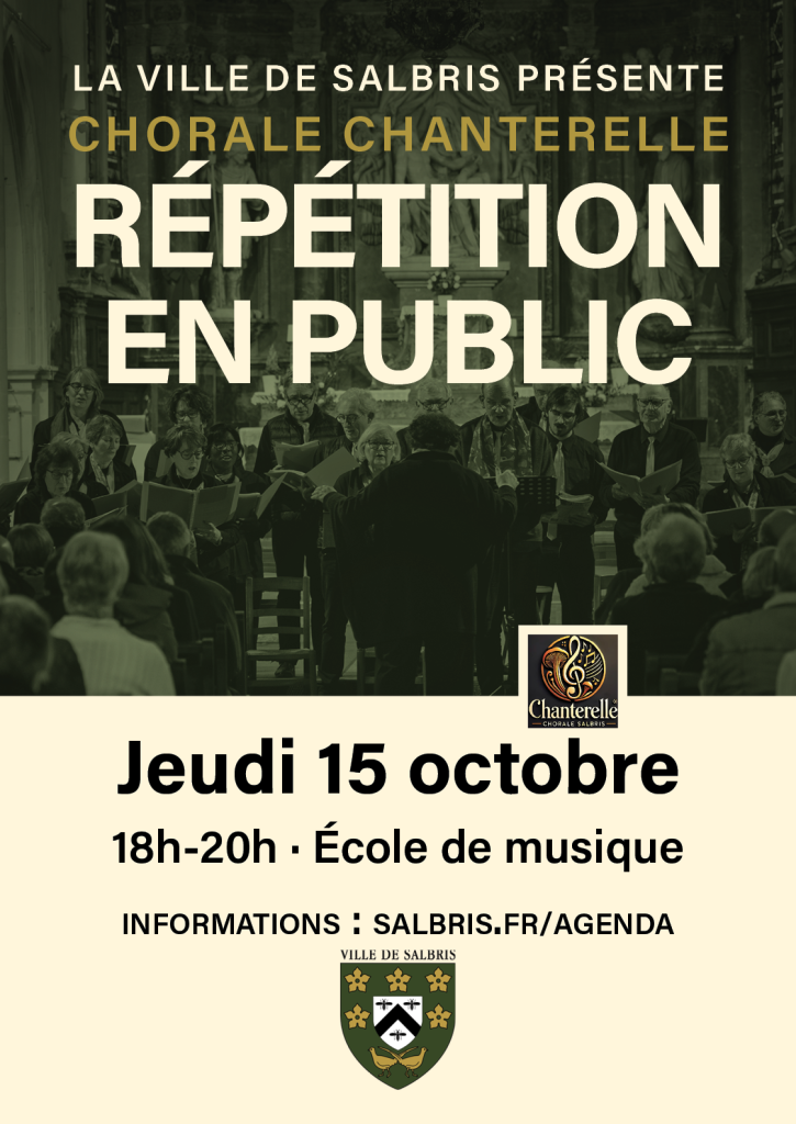 Chorale Chanterelle à Salbris, affiche de la répétition ouverte au public du jeudi 15 octobre 2026 de 18h à 20h