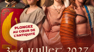 Parc Salera 2027, affiche Choisis ton camp avec un légionnaire, une jeune paysanne, une femme voilée et un gladiateur, les 3 et 4 juillet 2027 à Salbris